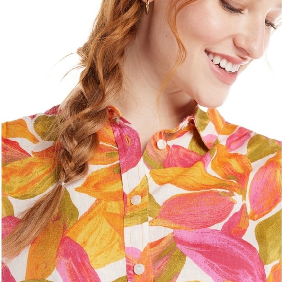 Time and Tru Orange Yellow Short Sleeve Notched Collar Shirt - Picture 3 of 8